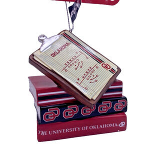 OU Christmas Ornament Football Books Clipboard Oklahoma Sooners NEW Foco